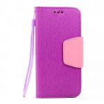 Wholesale Galaxy S6 Edge Color Flip Leather Wallet Case with Strap (Purple Pink)